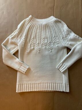 Talbots Cream Cable Yoke Crewneck Sweater